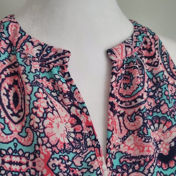 3/$15 Women's Halter Blouse Racer Back Pink & Teal Blue Paisley Beachy - Picture 3 of 6